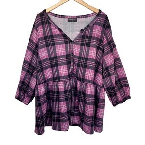 Lane Bryant‎ Mauve Pink and Black Plaid Peplum Top